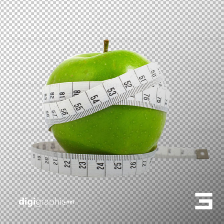 عکس بی پس زمینه سیب سبز و متر