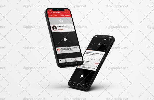 موکاپ طرح کانال یوتوب در موبایل آیفون لایه باز