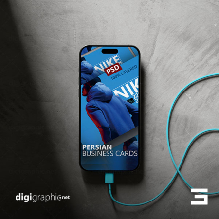 موکاپ گوشی 15 iphone در حال شارژ لایه باز