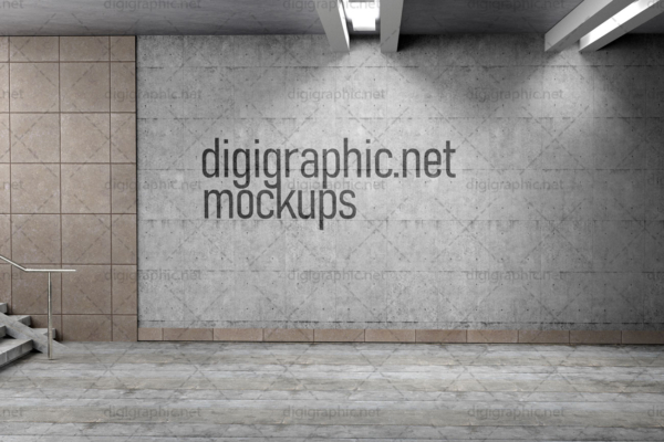 موکاپ نمایش لوگو روی دیوار سیمانی پارکینگ لایه باز